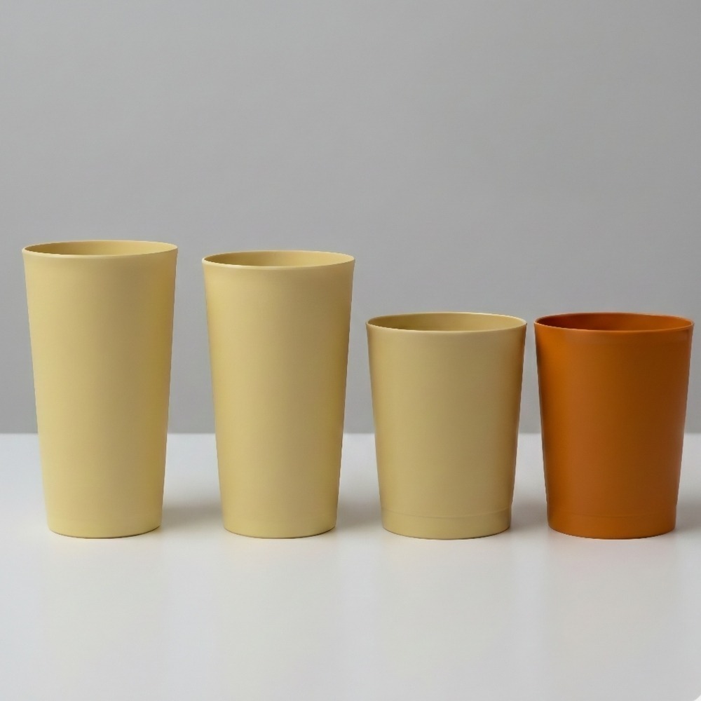 Tupperware Vintage Harvest Yellow Orange Stackable Tumbler Plastic Cup Set Of‎ 4
